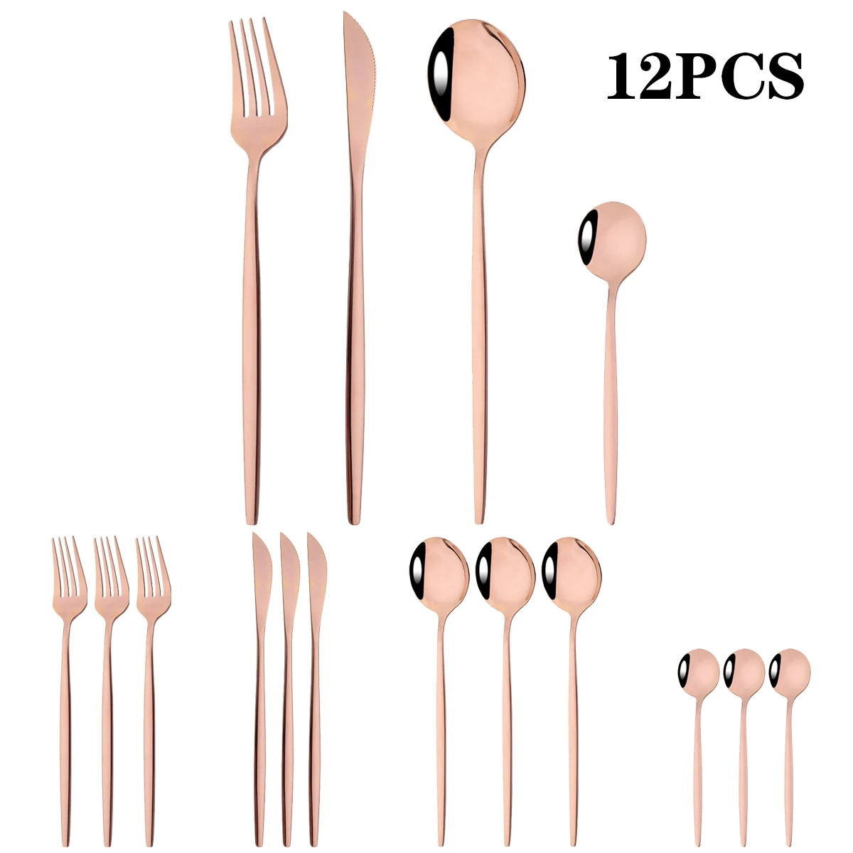 12 stücke Rose Gold Geschirr Set Spiegel Edelstahl Besteck Messer Gabel Kaffee Löffel Besteck Westlichen Küche Geschirr