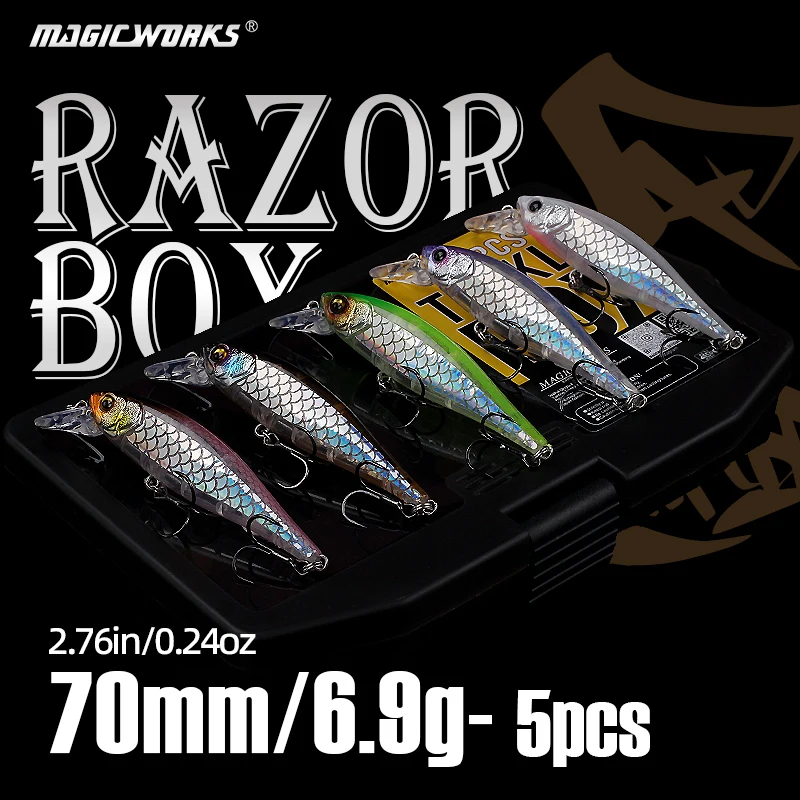 

Magic Works 5pcs per Set Floating Minnow 70mm 6.9g Fishing Lures Wobbler Hard Baits Bass Lure Box Artificial Bait Pike Trout