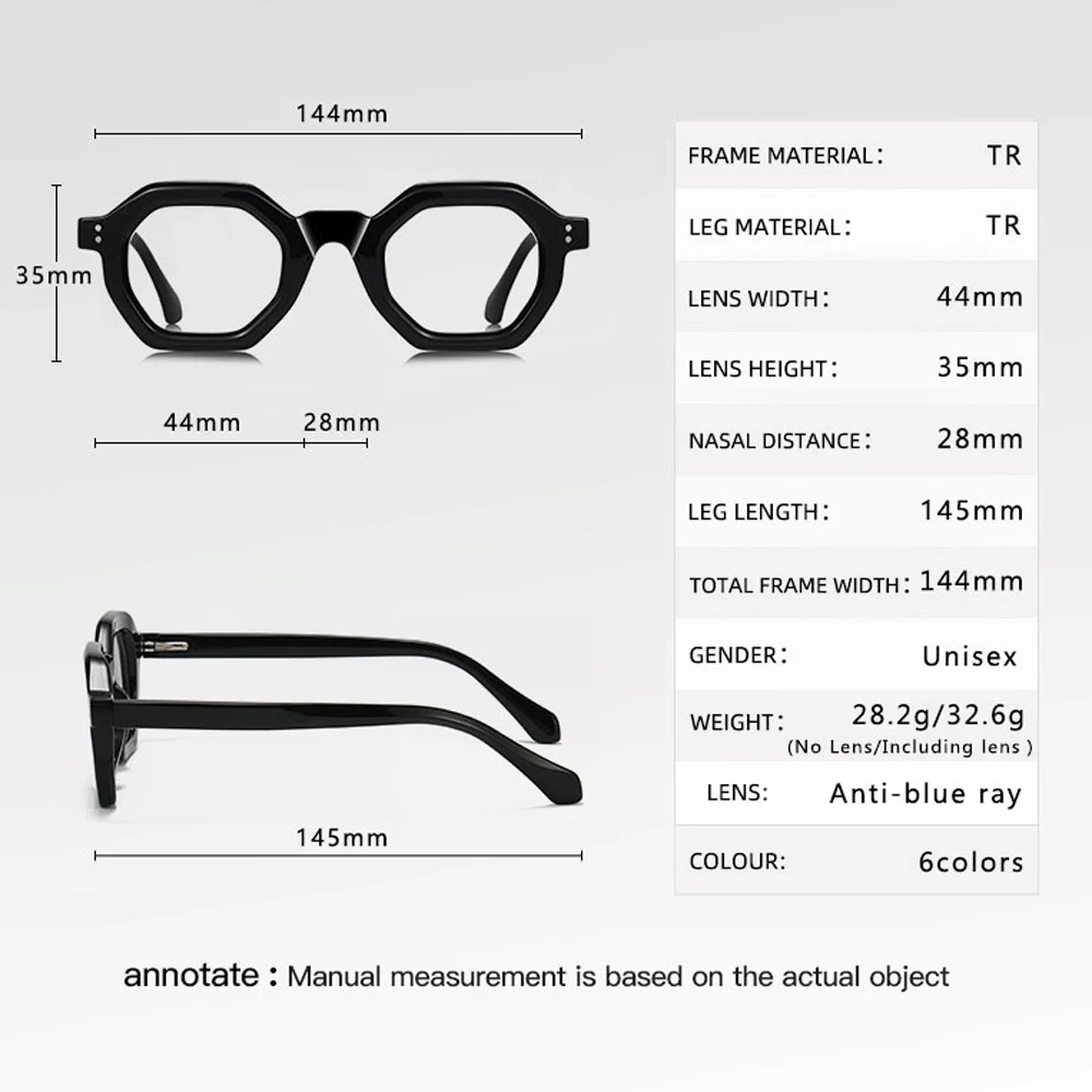 Kachawoo male hexagon glasses blue light filter TR90 acetate black green polygon glasses frame female retro European style