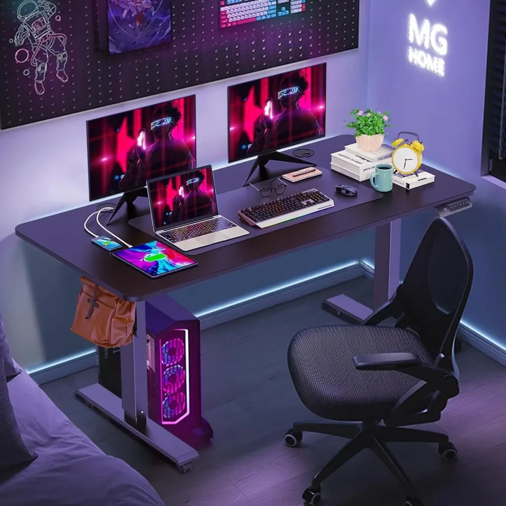 مكتب قائم كهربائي كبير مقاس 63 × 24 بوصة - إطار مزدوج الشعاع، ارتفاع قابل للتعديل، عجلات قابلة للقفل، لوحة ماوس، مريح للكمبيوتر #3