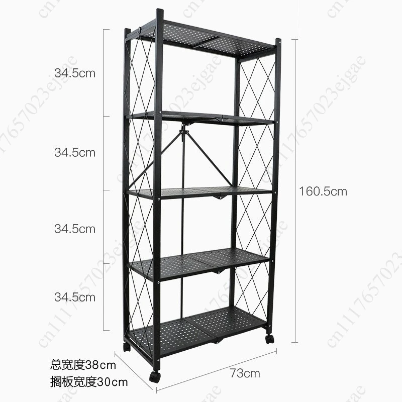 Black Foldable Storage Rack 5 Layers Steel Pipe Welding Assembly for Miscellaneous Items Books Organization