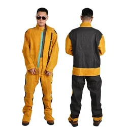 Workplace Safety Clothing Cowhide Welding Work Argon Arc Welding Long Sleeve Protective Anti Arc Splash Cowhide Clothing Suit