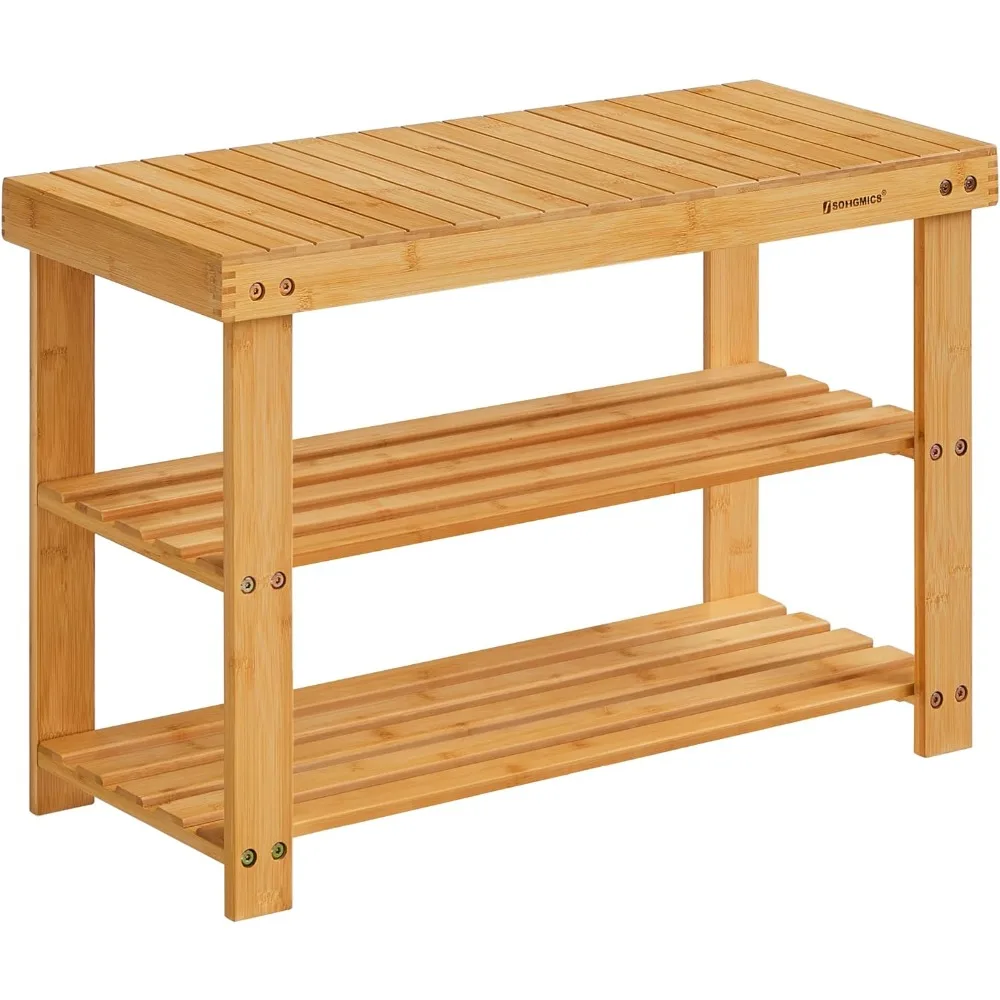 

Shoe Rack Bench, 3-Tier Bamboo Shoe Storage Organizer, 11.3 x 27.6 x 17.8 Inches