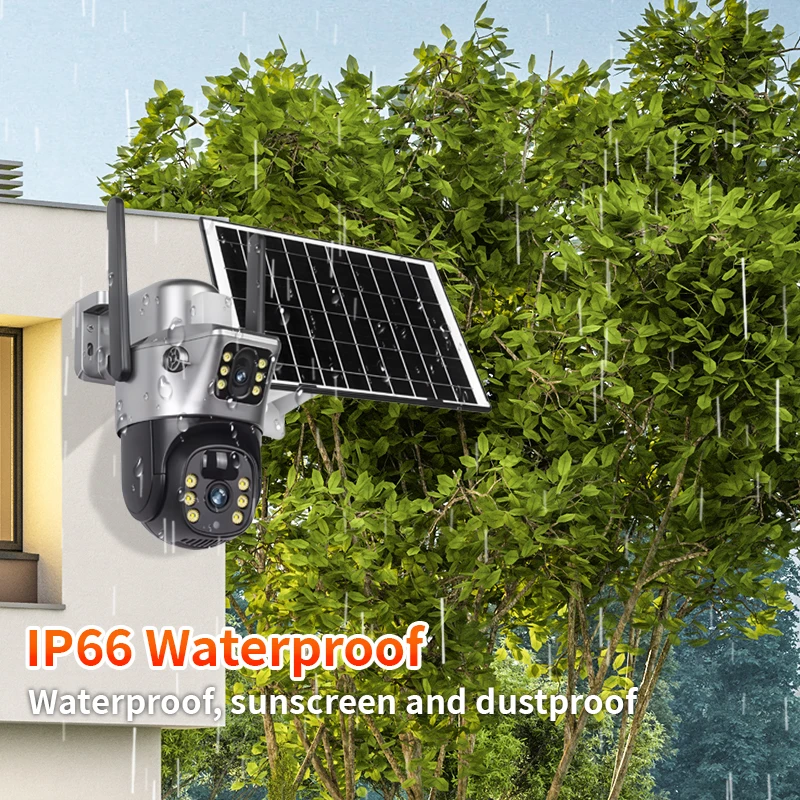 V380 كاميرا تعمل بالطاقة الشمسية في الهواء الطلق 4G بطاقة Sim 4MP عدسة مزدوجة واي فاي كاميرا IP لوحة طاقة شمسية مقاومة للمياه PTZ اتجاهين الصوت سحابة بطاقة الذاكرة