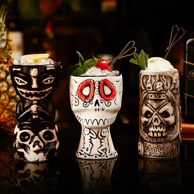 

Ceramic Tiki Mug Creative Porcelain Beer Wine Mug Cup Bar Tool ,Exotic Cocktail Glasses, Skull Tiki Bar