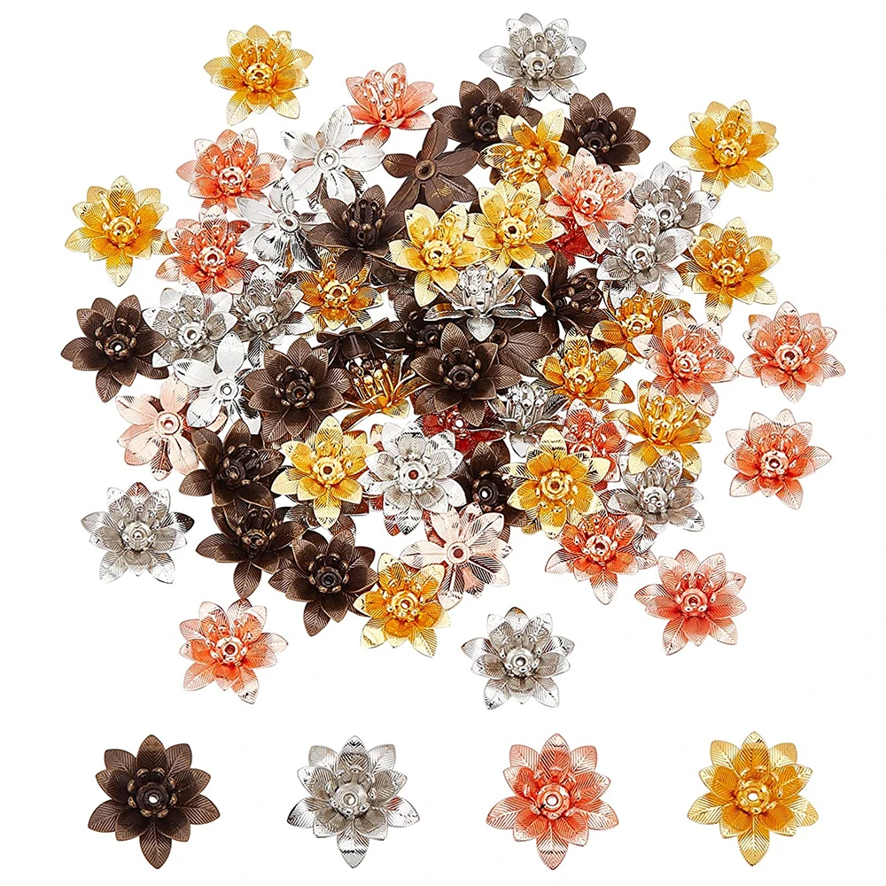 10pcs 6*15mm Copper Filigree Flowers Beads Caps Base Connector for Jewelry Making DIY Earrings Hair Jewelry Components Supplies