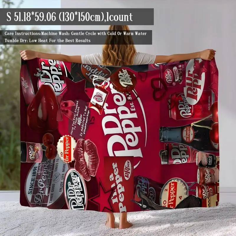 Retro Dr. Pepper Soft Throw Blanket – Vintage Beverage Pattern Blanket Rooms Cozy Nap Blanket for Home Custom blankets