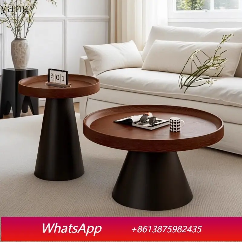 

LMM living room solid wood round light luxury coffee table modern simple balcony tea table combination