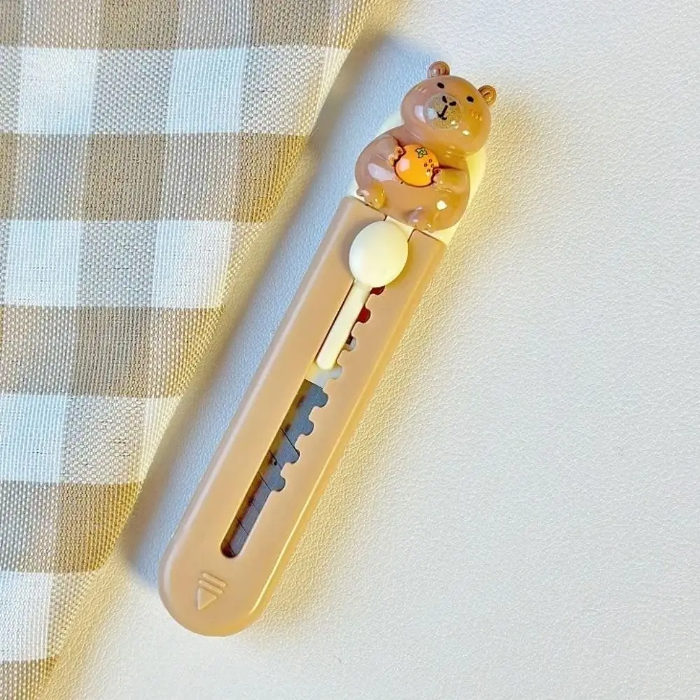 Portable Plastic Bear Head Cutter Cartoon School Office Supplies Paper Cutting Tool Mini Retractable Letter Opener