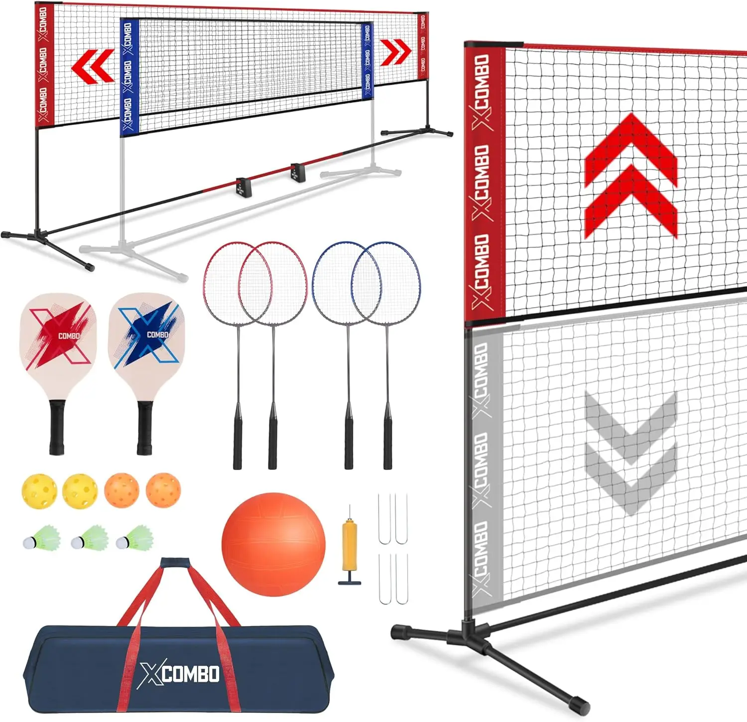 Rackets Sets for Backyards, Kids Volleyball Pickleball Combo Set with Net, Adjustable Width and Height (13.5ft/20ft Wi