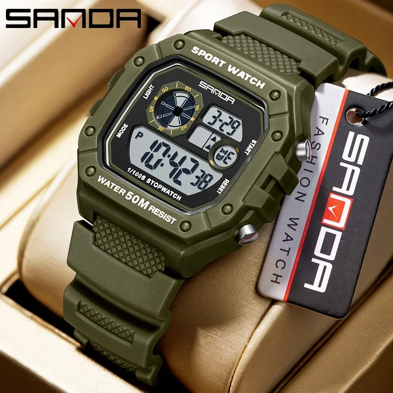 

SANDA Fashionable Men Electronic Watch Sports Multifunctional Waterproof LED Single Display Small Square Electronic Wristwatch