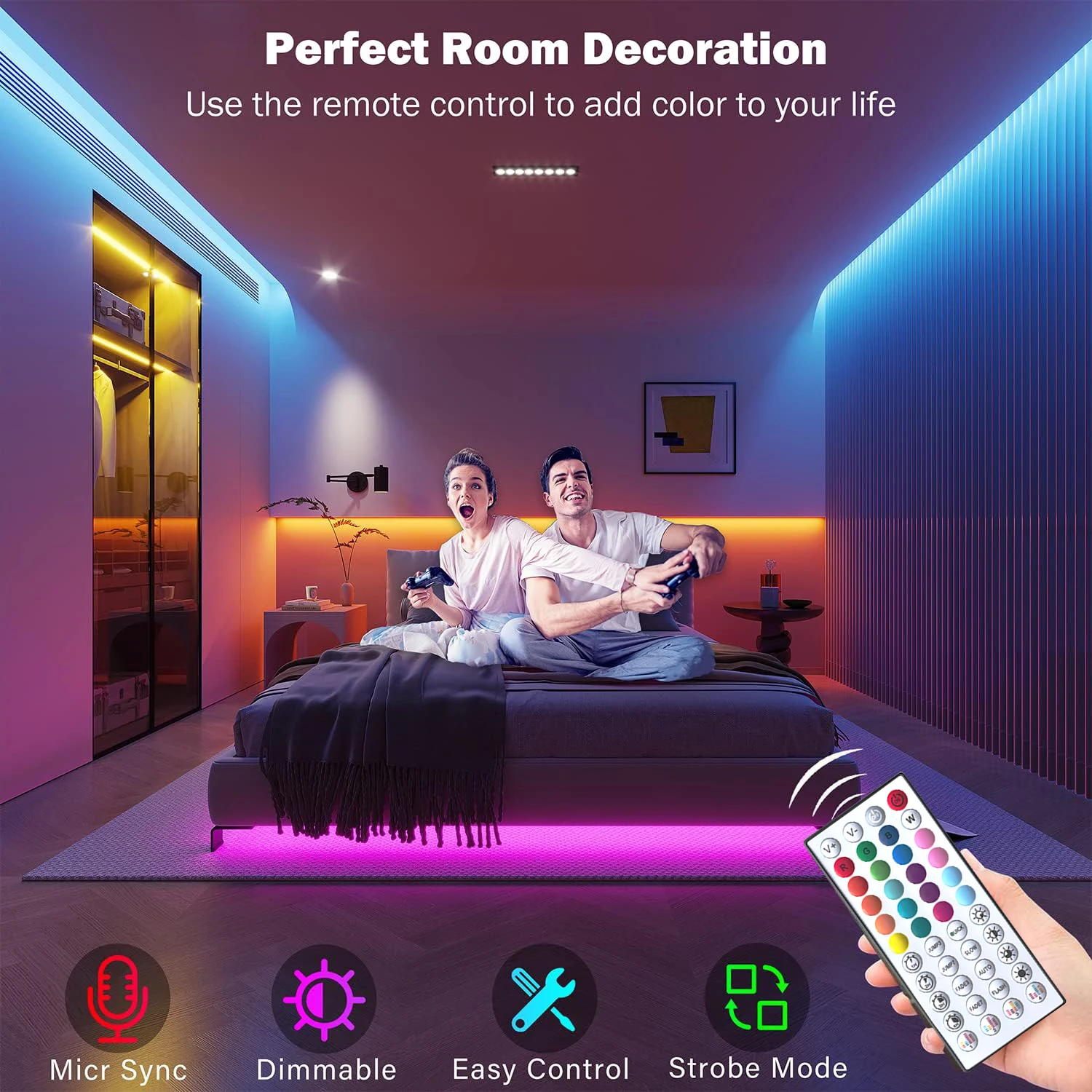 LED Lights for Room RGB Led Strip Lights Flexible Ribbon Music Sync Tape Light for Room Party Decor TV Backlight