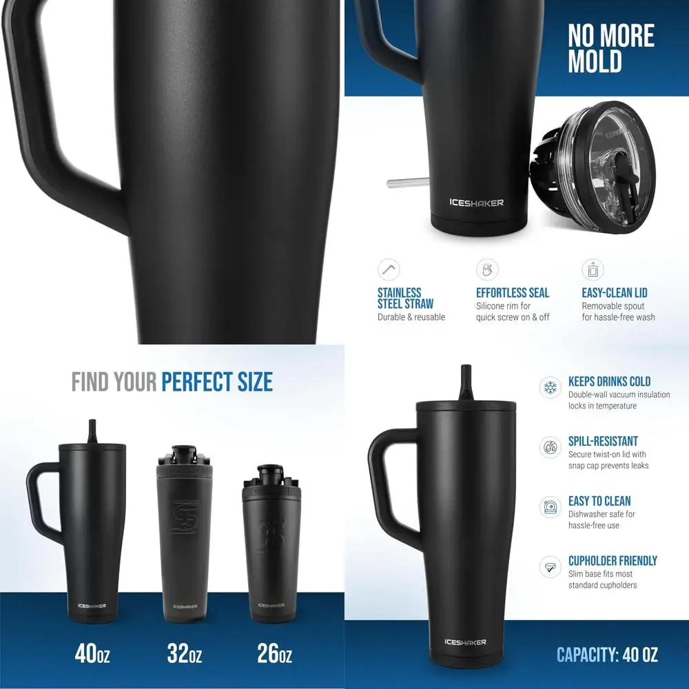 

40oz Double-Walled Tumbler with Lid, Straw, and Mixer for Cold Drinks, Odorless, Ideal for Water, Protein Shakes, Smoothies, and