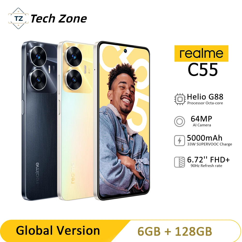 realme C55 Smartphone 64MP AI Camera Helio G88 6.72\'\' 90Hz FHD+ Display 33W SUPERVOOC Charge