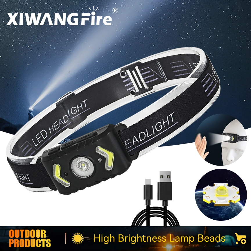 USB Mini LED Rechargeable Headlamp Body Motion Sensor Headlight Waterproof Camping Flashlight Portable Head Light Torch Lamp