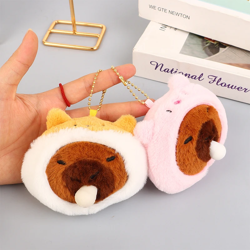 Cute Blow Bubbles Capybara Keychain Pendant Plush Doll Toys Water Guinea Pig Stuffed Keyring Backpack Charms Car Bag Decor Gifts