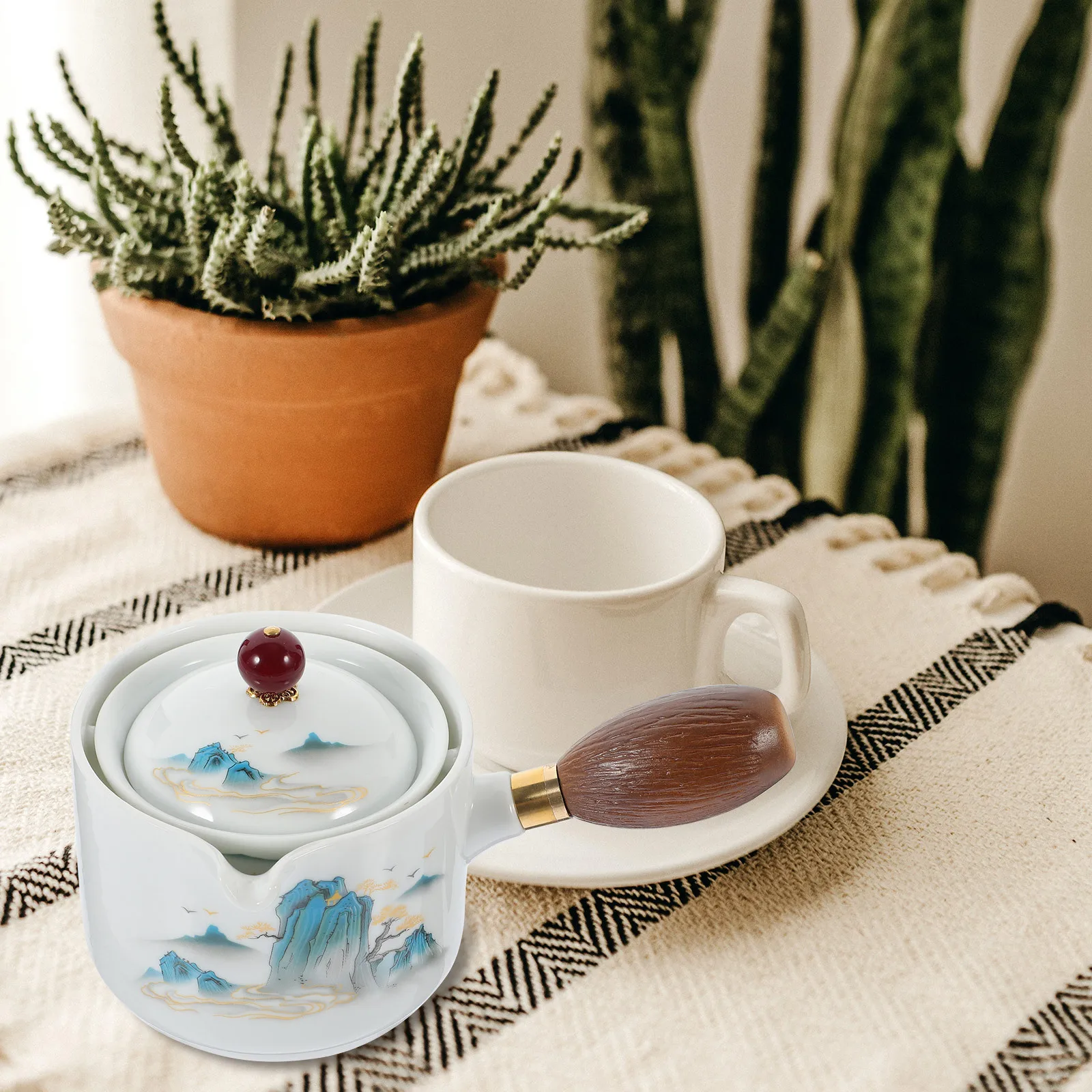 

Rotating Side H Teapot Portable Ceramic Kettle 360 Degree Rotatory Anti Scald Tea Maker Household Practical Pot Travel Tea