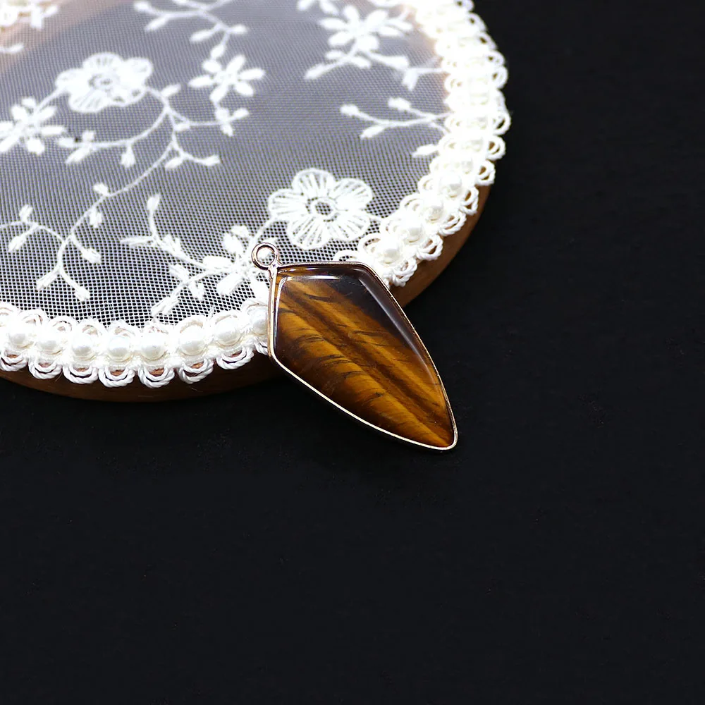 Minimalist Geometric Triangle Electroplated Natural Tiger Eye Pendant Polished Electroplated Edging Single Hole DIY Jewelry Gift