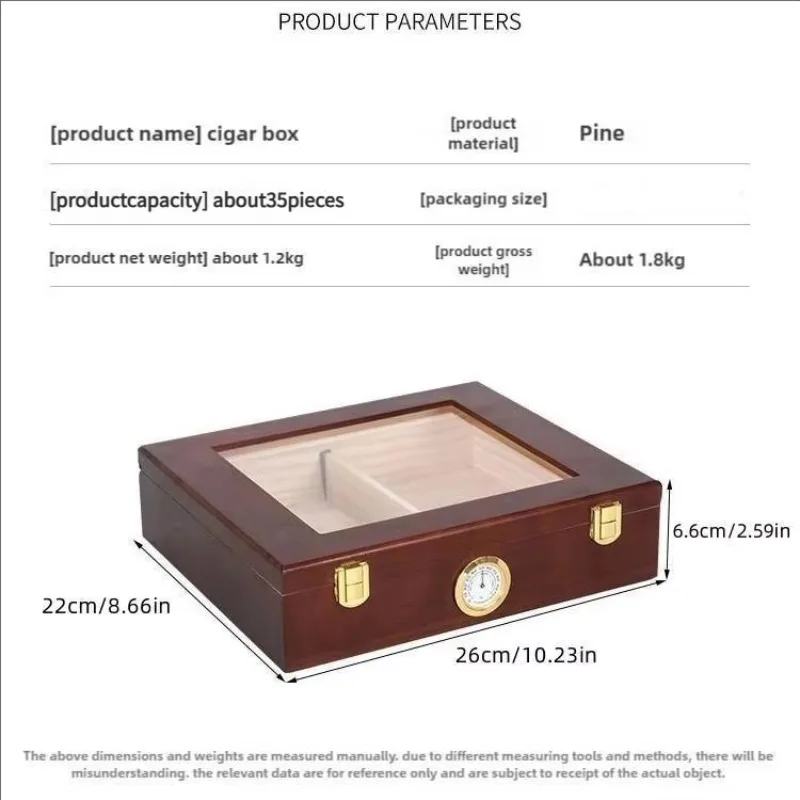 Gabinete humidificador de cigarros pequeño personalizable con estantes de cedro español y exhibición de humedad