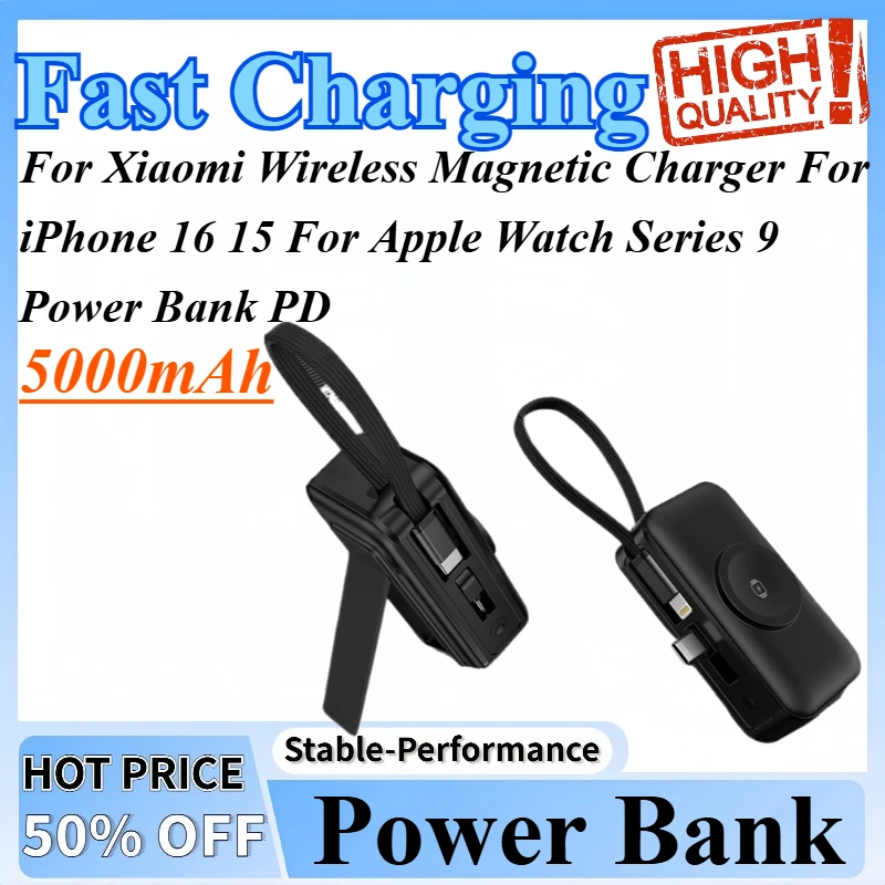 

5000mAh 30W Fast Charging Pro For Xiaomi Wireless Magnetic Charger For iPhone 16 15 For Apple Watch Series 9 Power Bank PD