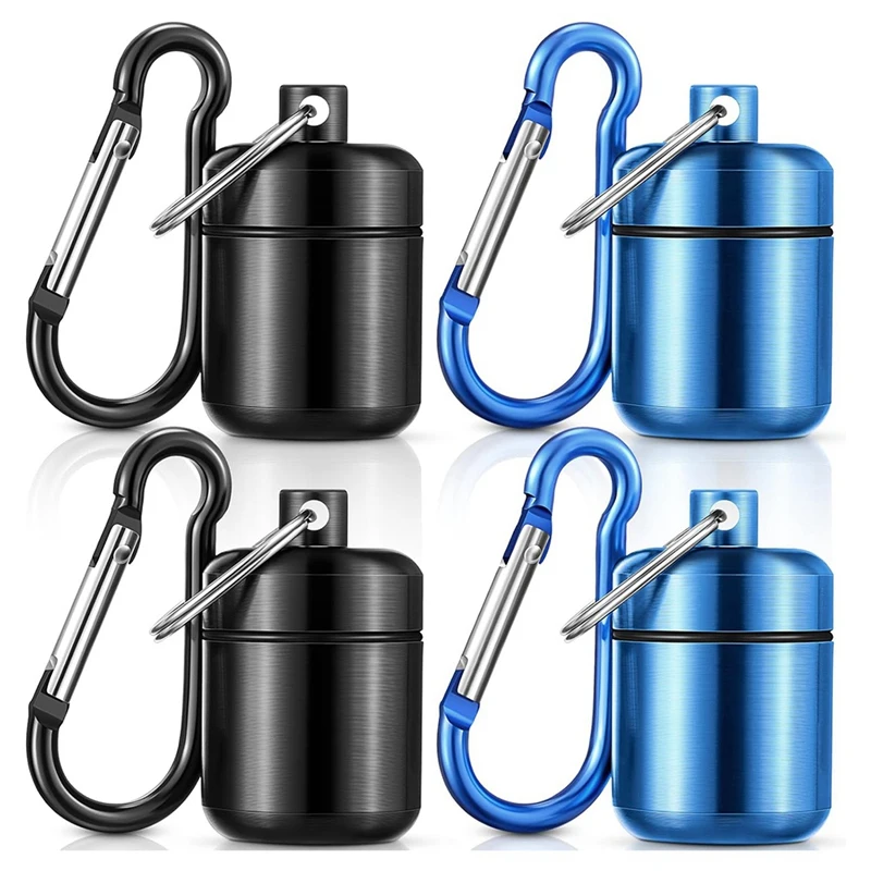 4 Pack Oordop Draagtas Sleutelhanger, Draagbare Sleutelhanger Pil Houder Case, Waterdichte Metalen Oordopje Case Pil Container