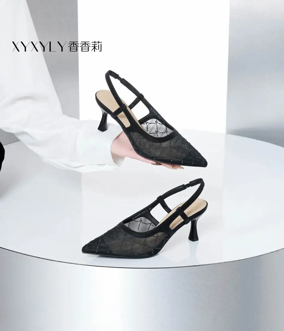 

Весна 2025: Женские сандалии Xiangxiangli с острым носком, сетчатым верхом и узлом, модный минималистичный стиль с вырезами