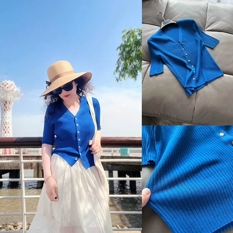 

Ele Ice Skin White Glowing High End Line 25 Summer Elegance V Ne Cool Feeling Acetate Slim Knitted Open Cardigan Women