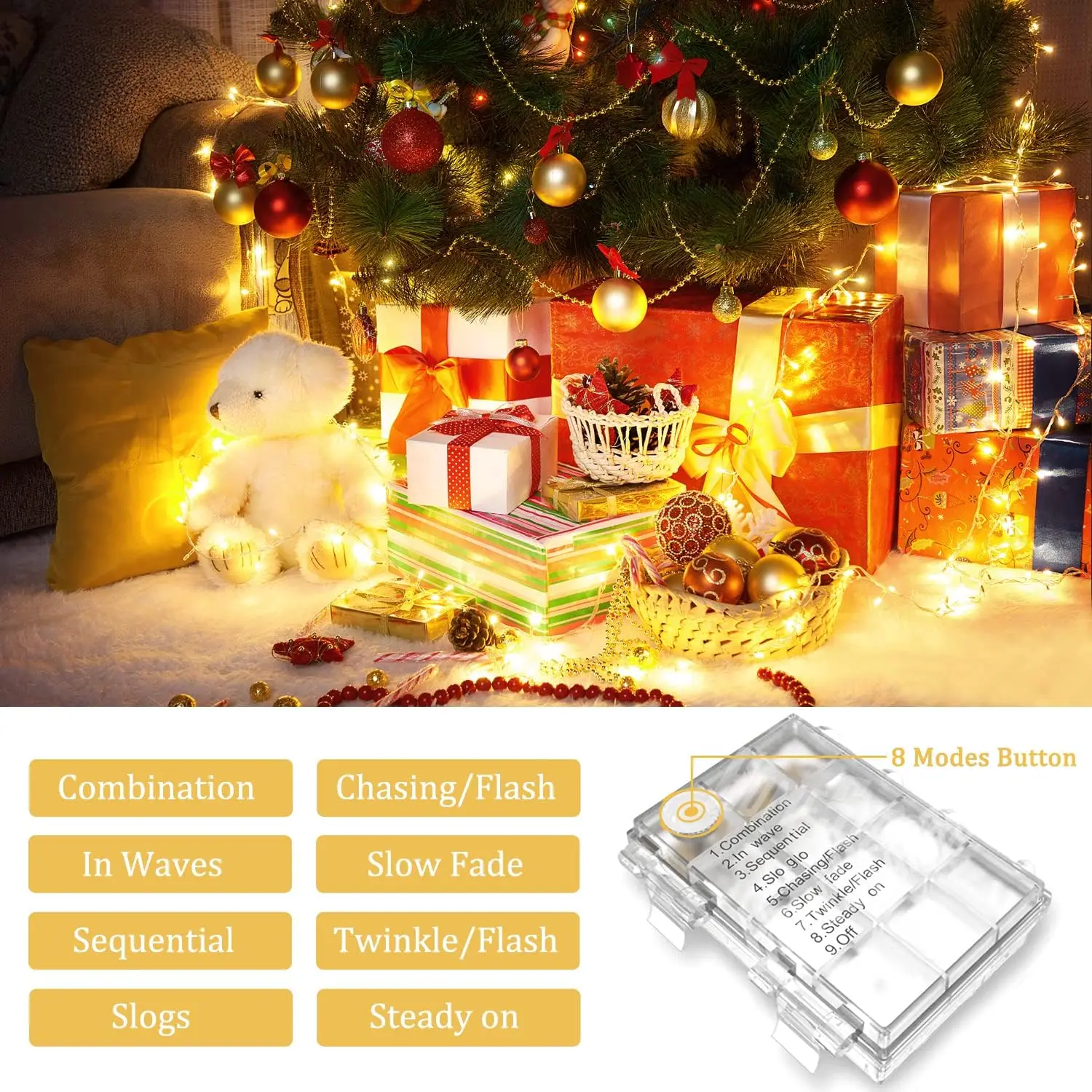 80 Lampu Natal LED Tahan Air untuk Luar Ruangan, Lampu Peri Mini Berkelap-kelip dengan Remote Control, 8 Mode, Bertenaga Baterai, untuk Dalam Ruangan