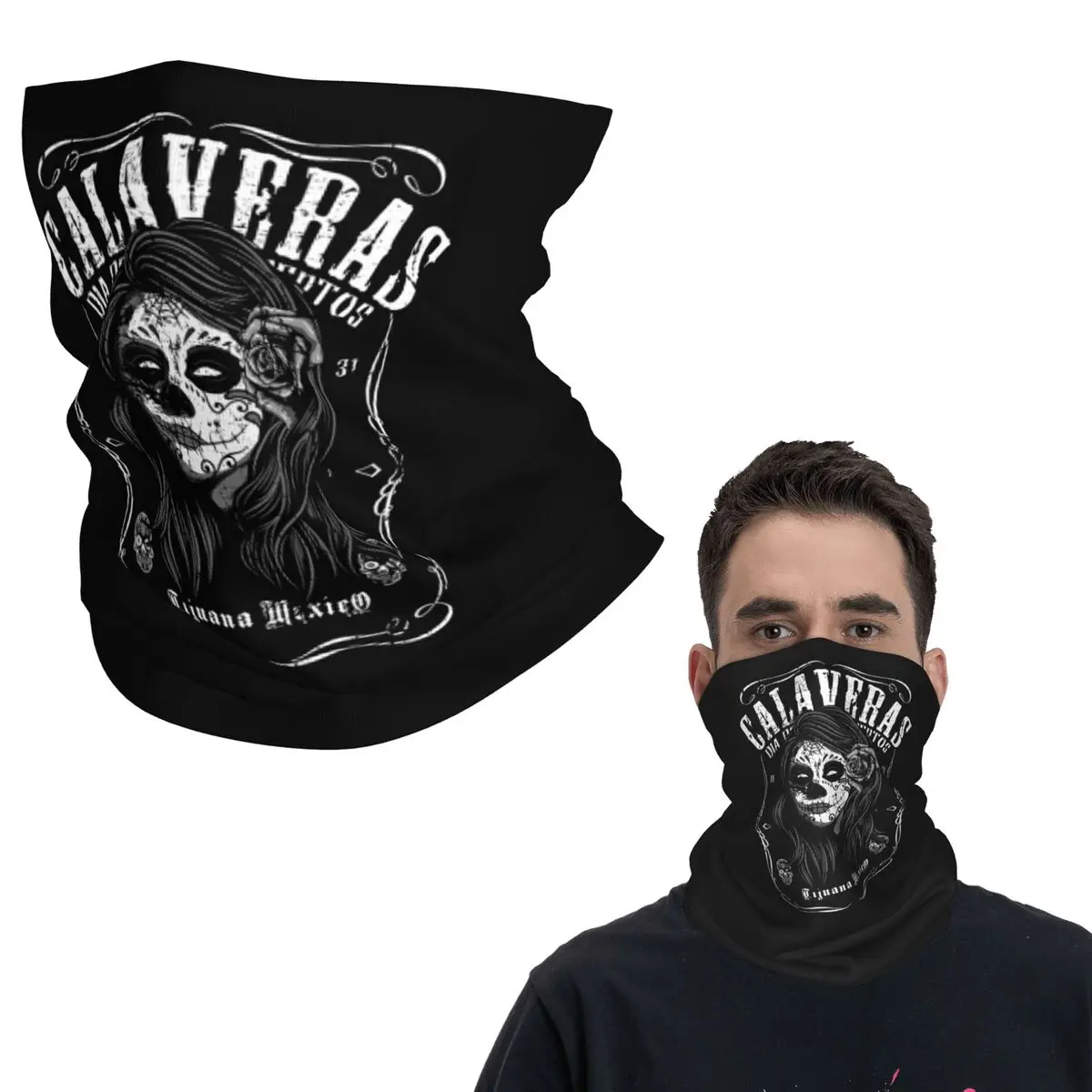 Catrina mexicana para niña, Día de los muertos, Bandana con calavera de azúcar, polaina para el cuello, máscara envolvente estampada, bufanda, sombreros Unisex para adultos a prueba de viento