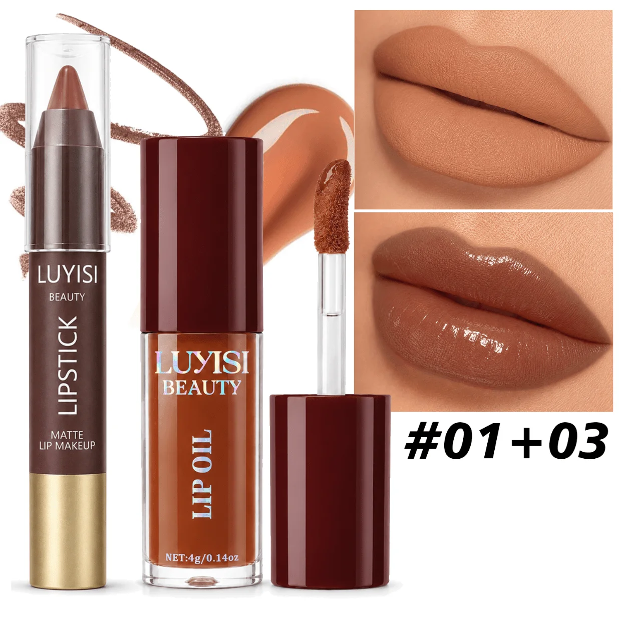 2Pcs Lip Makeup Set:1pc Matte Lipstick Crayon+1pc Glossy Lip Oil,Silky Smooth Texture, Soft Matte Finish with Juicy Shine,