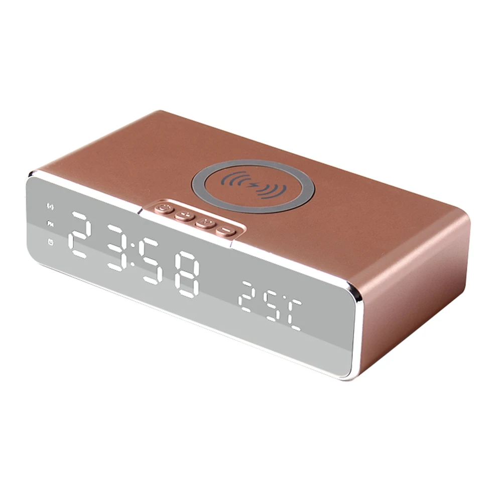Digital Alarm Clock with Wireless Charger,LED Desk Alarm Clock with Thermometer and Time