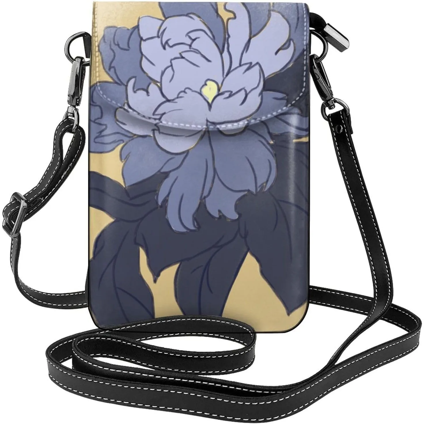 

Женский мобильный телефон с рисунком цветка пиона и кожаной крайней плоти, откидная крышка через плечо, небольшой регулируемый плечевой ремень