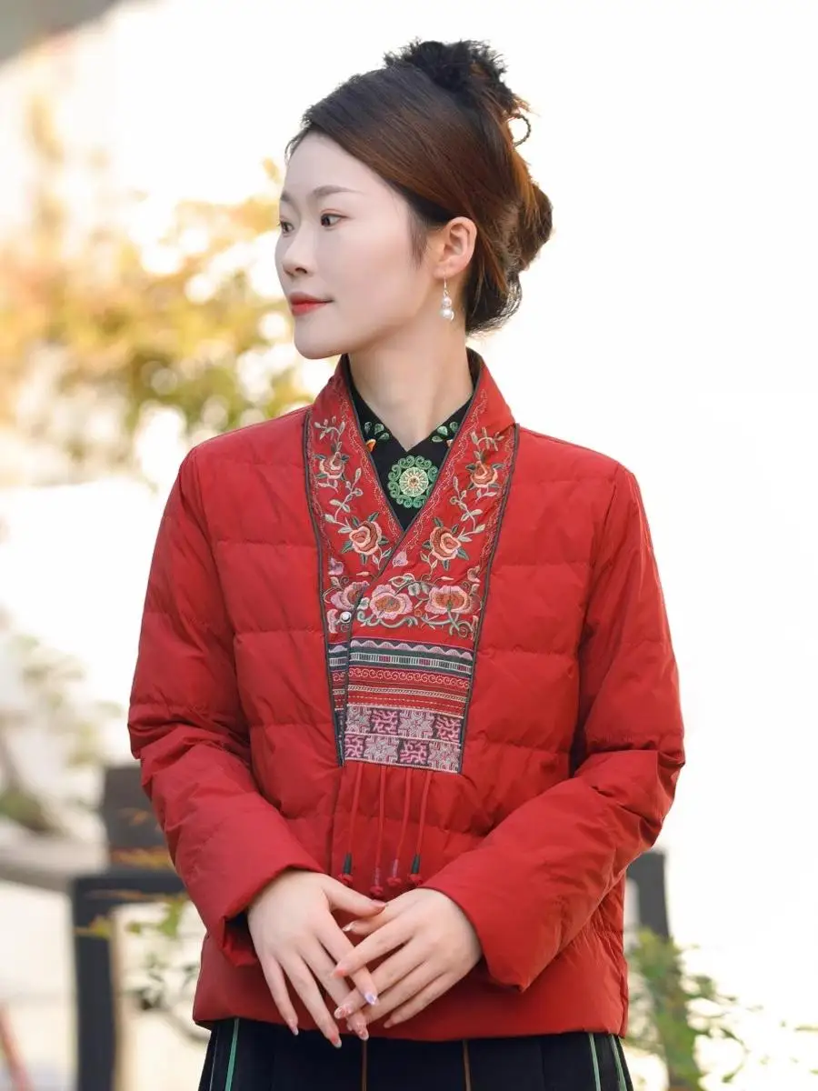 Thiened-abrigo de algodón bordado para mujer, abrigo con borlas étnicas Sle, ropa cálida de algodón, prendas de vestir exteriores para mujer