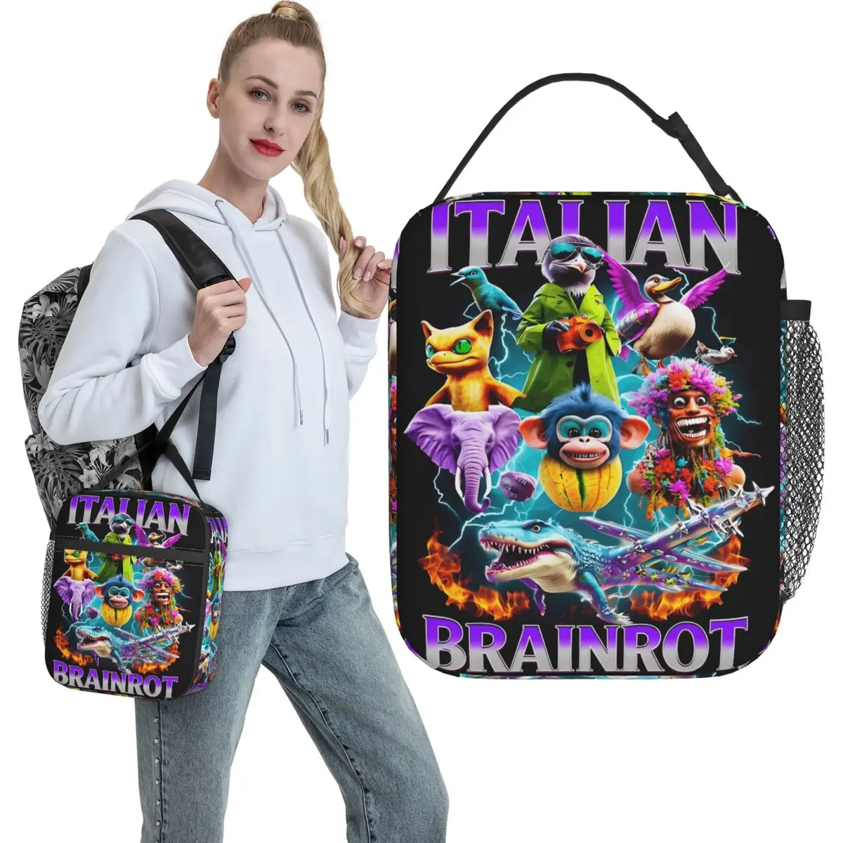 Italian Brainrot Cool Design Lunch Bag Portable Zipper Lunch Box Girls Travel Designer Cooler Bag Cute  Thermal Tote Handbags