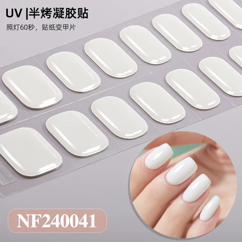 Solid Color 3D Semi Cured Nail Gel Strips Adhesive Full Cover Stickers for Nails UV Lamp Need Press On Nails Fashion Manicure