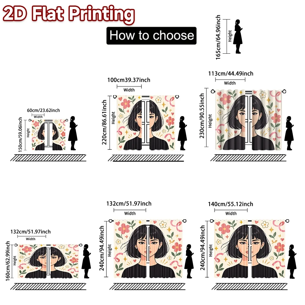 2D flat printing 2pcs Trend Christmas Curtains with Flowers Digitally printed polyester curtains Family Party Decoration Perfect