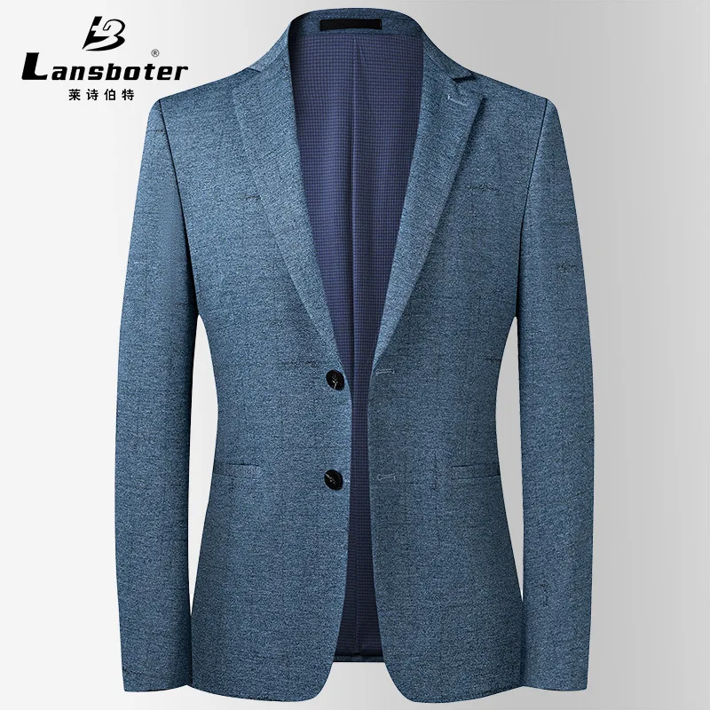 

Lansboter Blue Spring And Autumn New Men's Suit Coat Thin Business Formal Suit Jacket With Checker Pattern