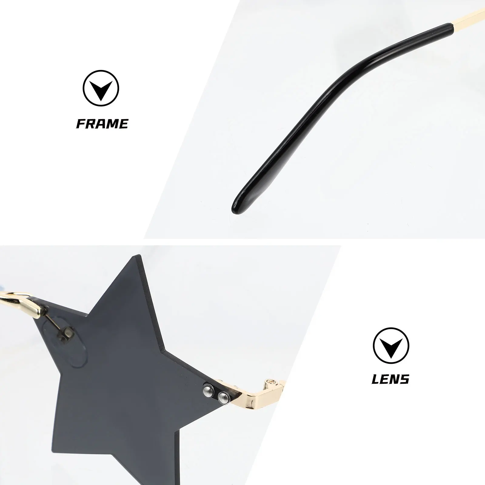

1Pair Personalized Star Shaped Sunglasses Irregular Rimless Fashion Eyeglasses Party Photo Props Unisex Unique Costume Accessory