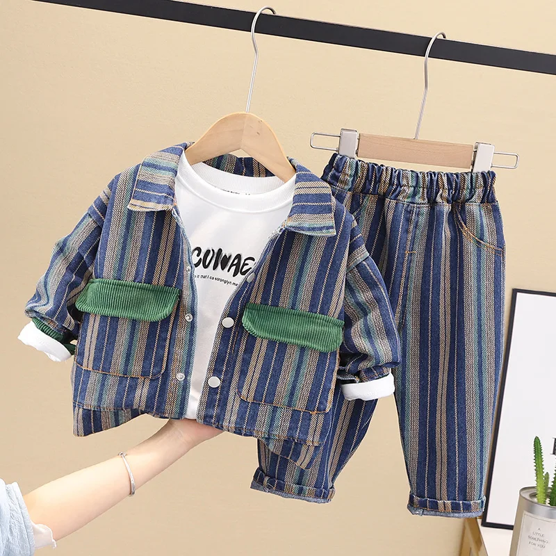 

Boys Clothes Sets Spring Autumn Children Denim Jackets Sweatshirts Pants 3pcs Tracksuits For Baby 1 To 6 Years Kids Suit Outfits