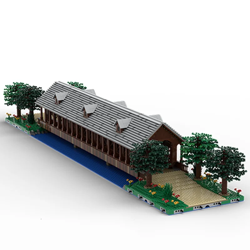 6956 stücke MOC Benutzerdefinierte Bausteine „Abgedeckt Brücke“ Kreative Holz Brücke Bildung Modell Bausteine Geburtstag Spielzeug Geschenk
