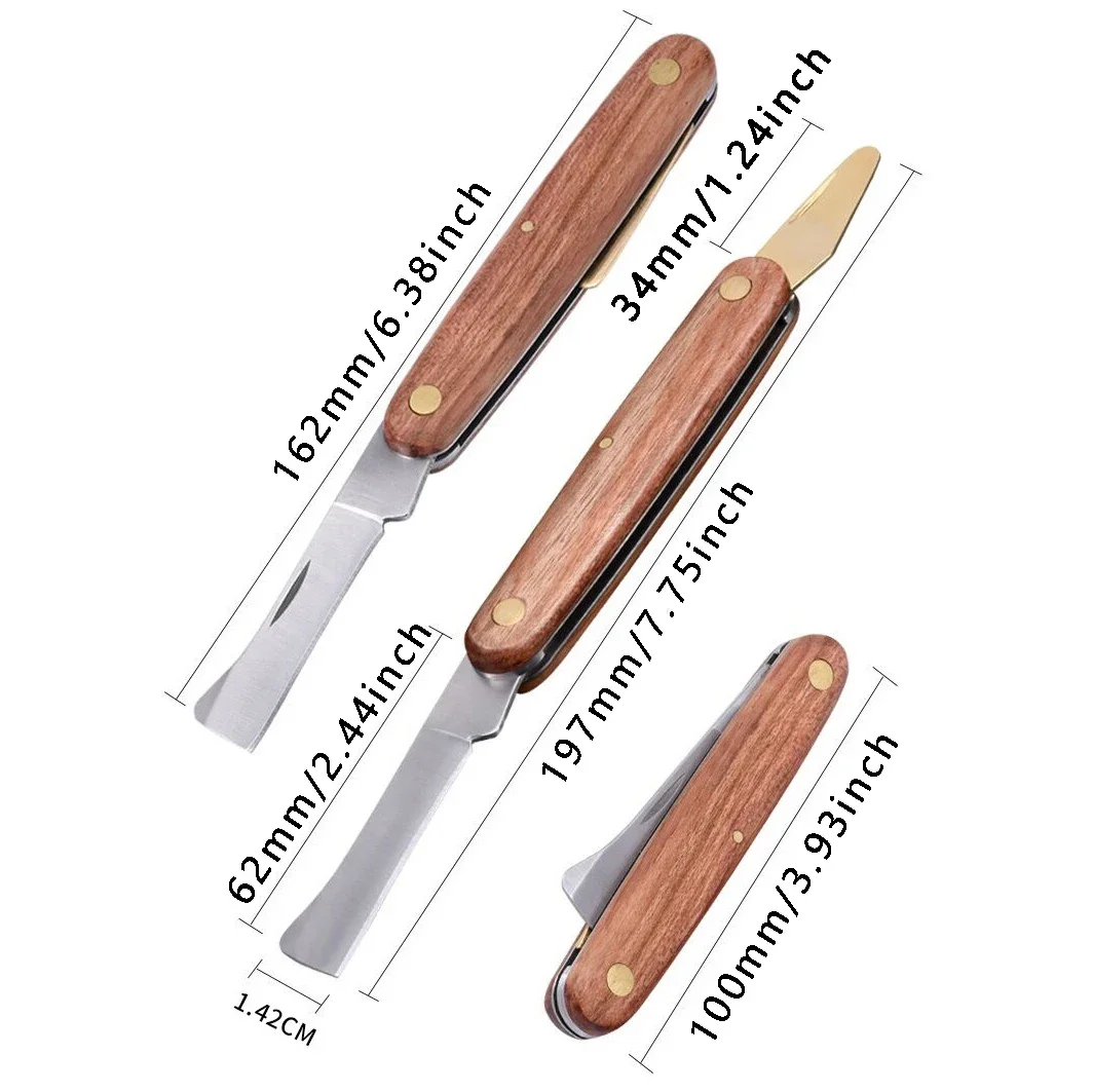 Stainless Steel Folding Grafting Knife Wooden Handle Knife for Garden Grafting Fruit Tree Bud Grafting Garden Plant Pruning Tool