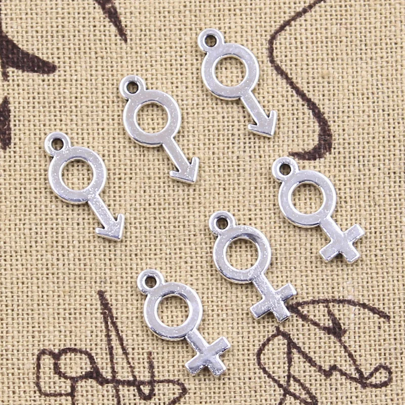 50pcs Charms Gender Female Symbol 17x8mm Antique Silver Color Pendants DIY Crafts Making Findings Handmade Tibetan Jewelry