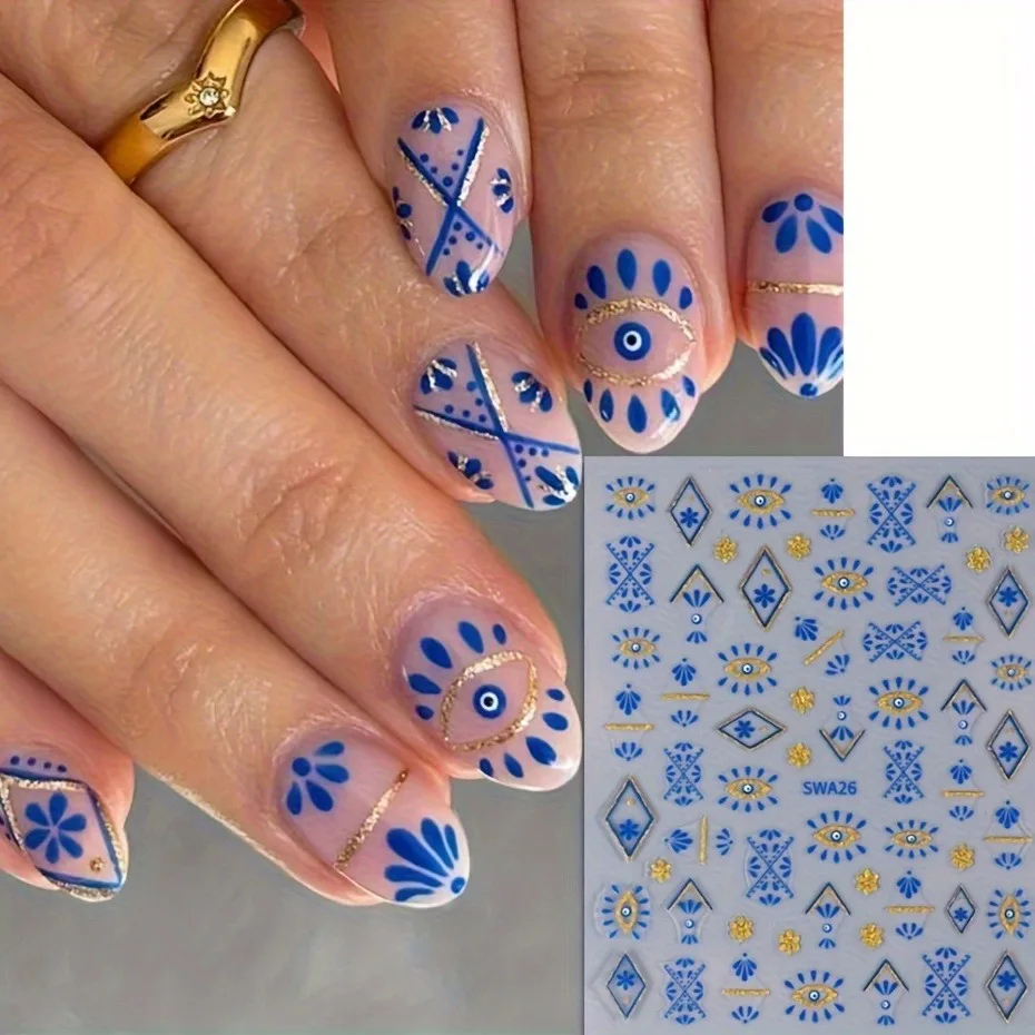  قطعتان من ملصقات أظافر عين الشيطان على الطراز البوهيمي، سهلة الاستخدام لتزيين الأظافر بنفسك والهدايا وتصفيف مكياج الحفلات والزفاف #4