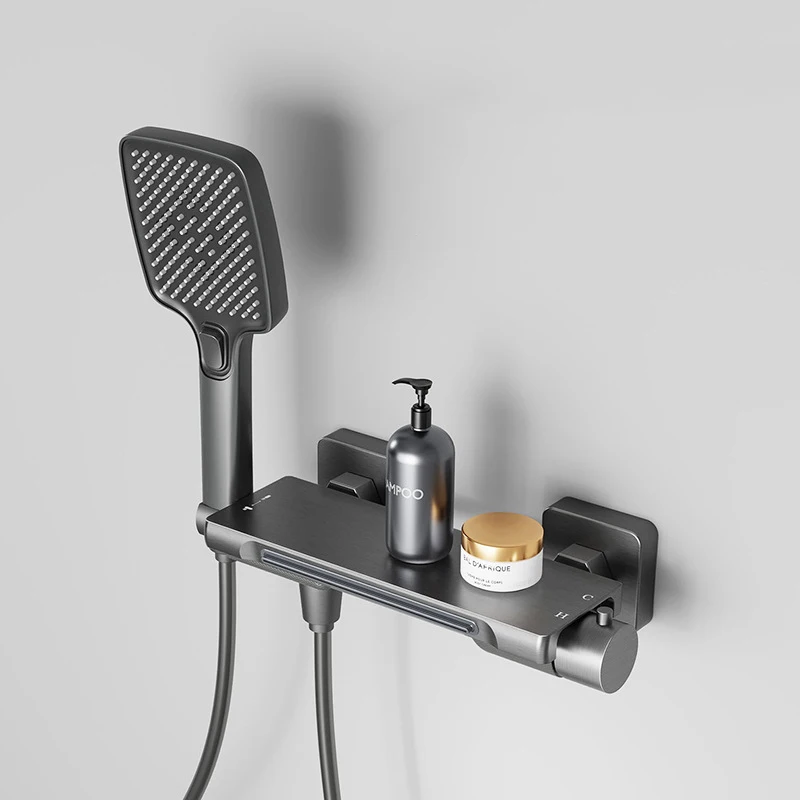 Grey Bathtub Faucet Cold and Hot Large Storage Platform Waterfall Bathroom Shower Tap Brass Body