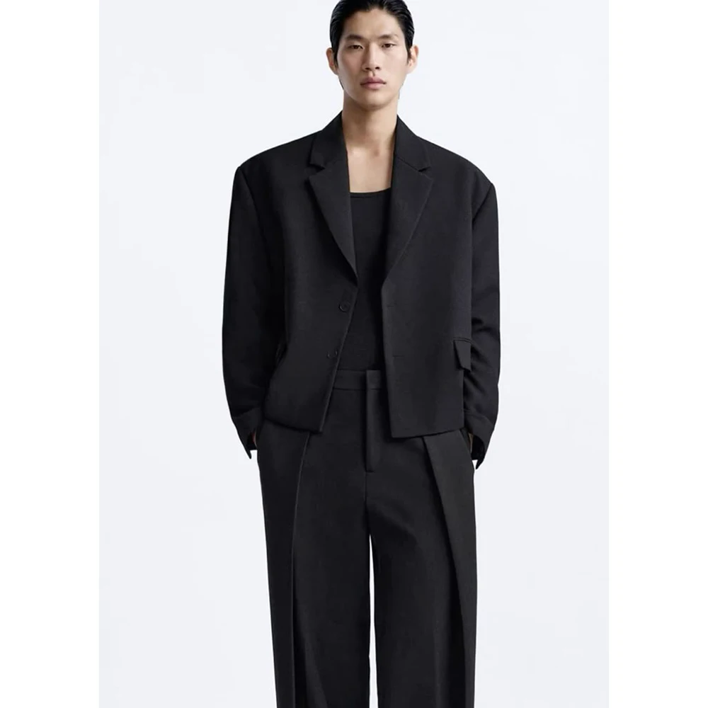 Dark Themed Shorts Men's Suits 2 Piece Jacket Pant Set Highly Adaptable Notch Lapel Single-Breasted Commute Party  Male Outfits