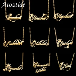Atoztide Personalized Custom Crown Heart Butterfly Name Necklaces for Women Stainless Steel Pendant Link Chain Jewelry Gift