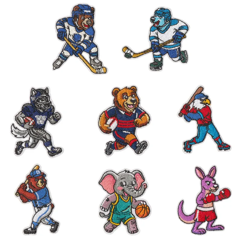 Sports Team Animal Embroidery Patch Wolf Bear Elephant Kangaroo Eagle Kids Clothing DIY
