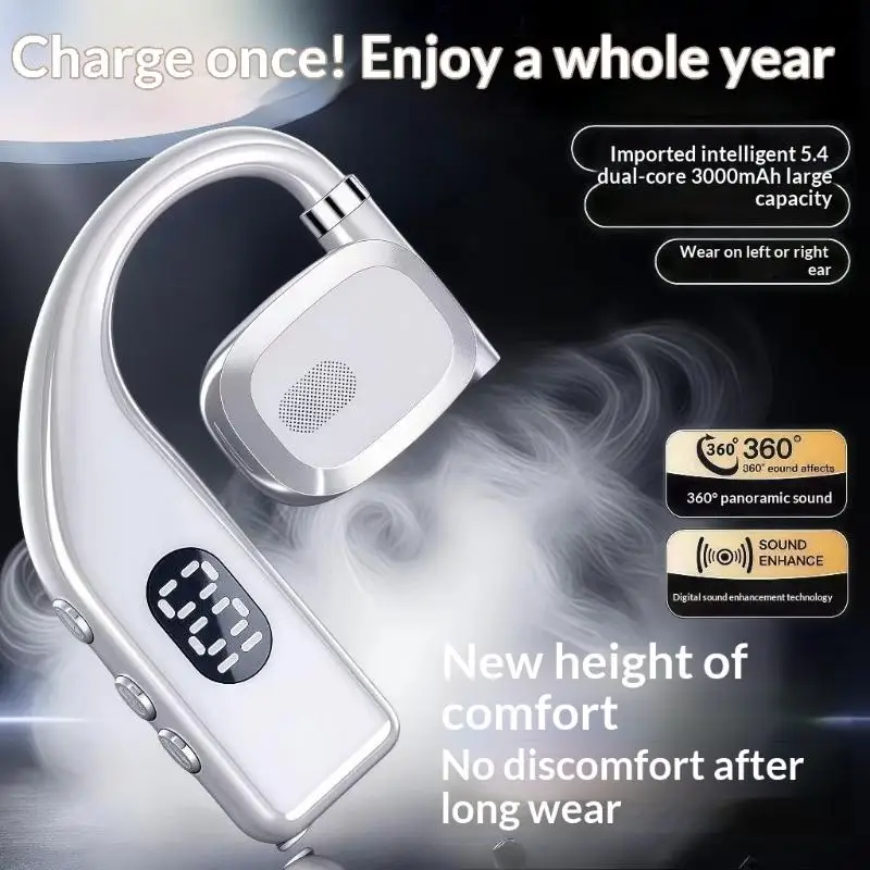 Single Ear Wireless Bluetooth Earpiece Long Lasting Battery 360° Stereo Sound Headset for Car Drivers Commuting Use