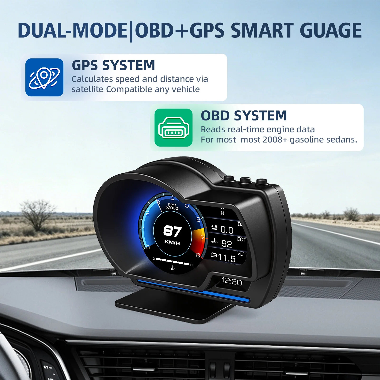 P6 HUD Gauge Car Multi-function OBD+GPS Instrument  Trip Computer Digital Odometer Oil Pressure Oil Temperature Security Alarm