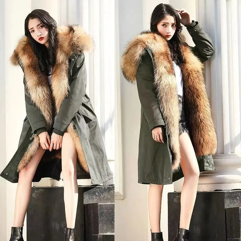 The 2022 Special Winter New Baotu Pai Overcome the Mid-long Removable Raccoon Fur Inner Belly Thick Imitation Fur Coat Female X1